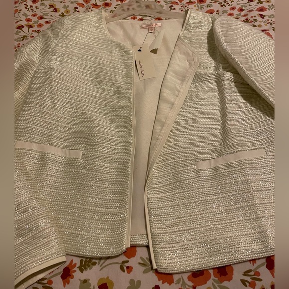 NWT silver and gold Textured shiny reflecting stripes cream ivory color jacket - Picture 8 of 8